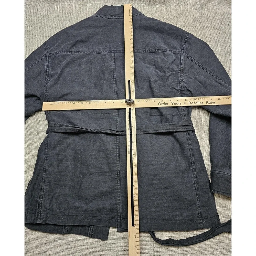 Free People Jacket Womens Small Black Belted Utility Safari Pockets Open Front